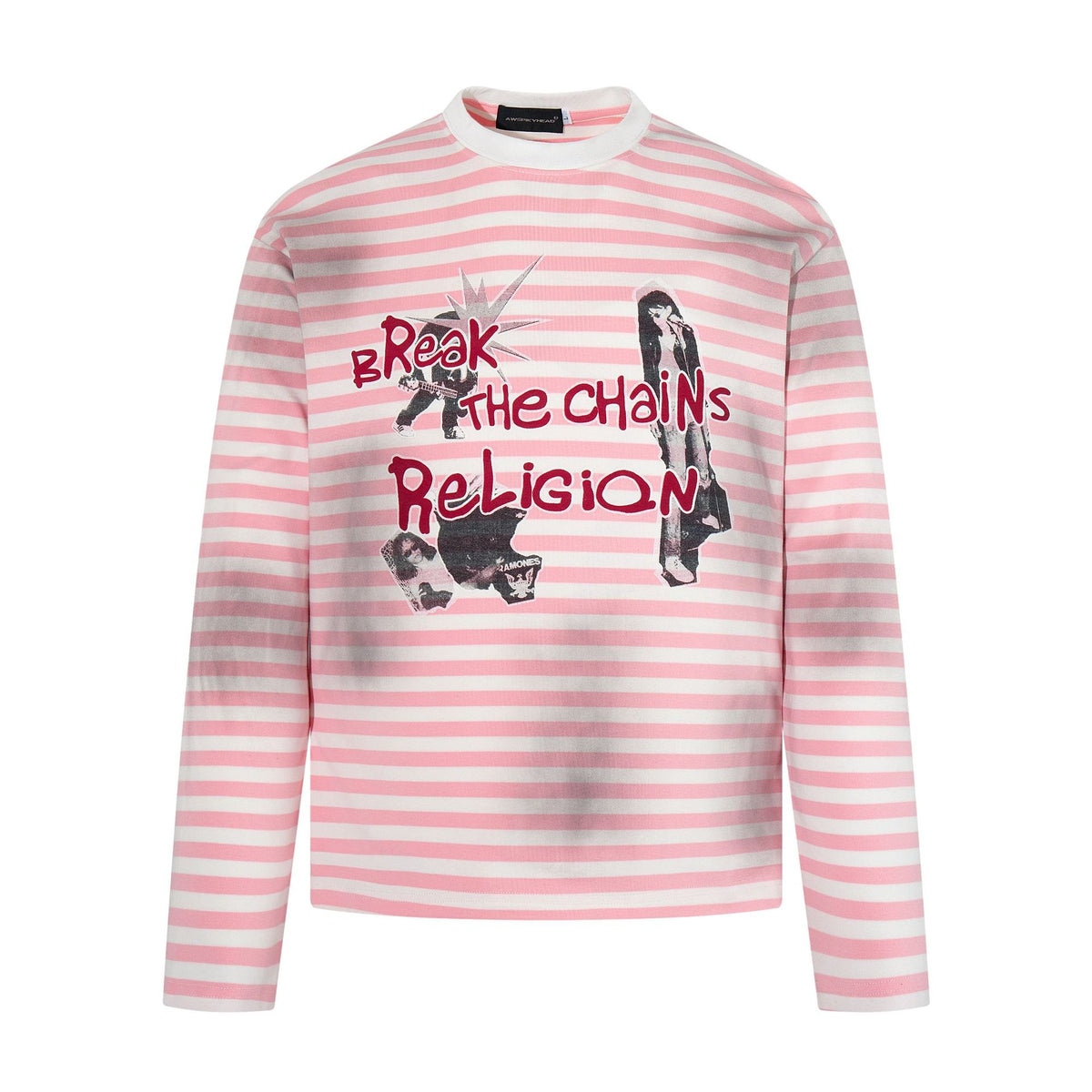 Striped round neck long sleeved T-shirt