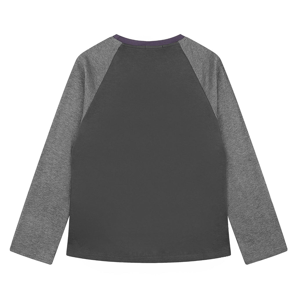 Cartoon printed color blocked shoulder long sleeved t-shirt