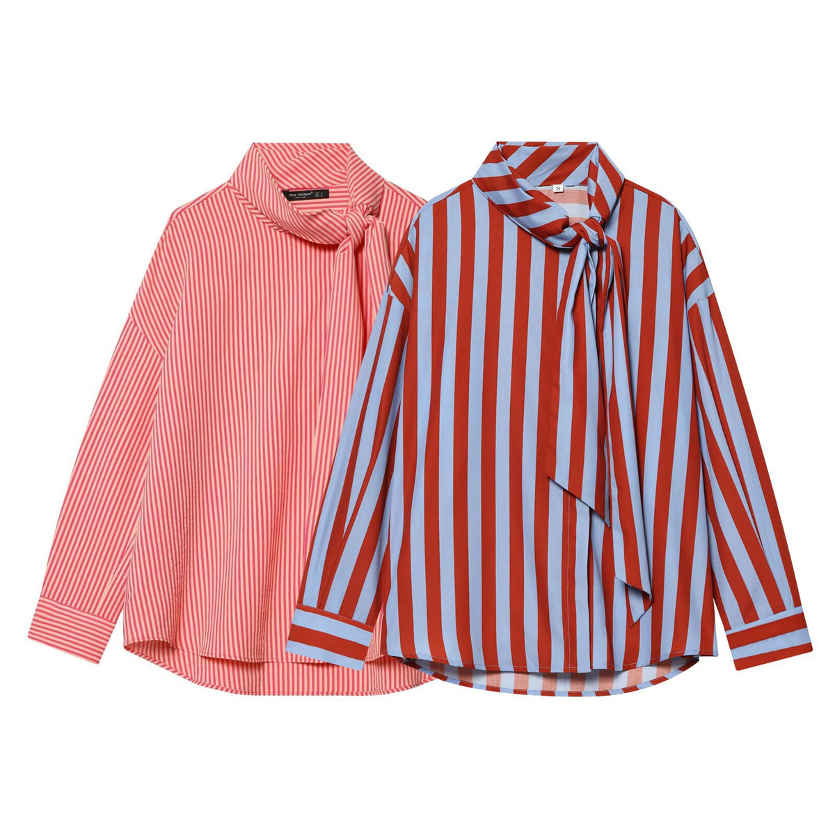 Elegant stand up collar bow striped shirt