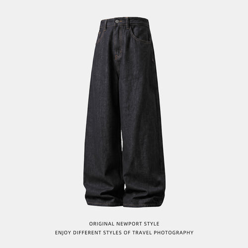 Cleanfit Straight Leg Denim Pants Men  Vintage Color-blocked Applique Embroidery Casual Long Pants
