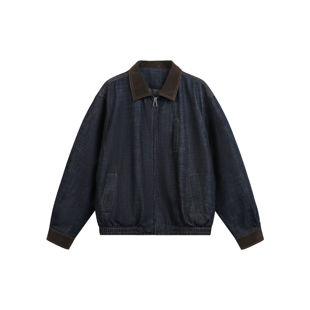 Loose Barn Style Patchwork Turn-down Collar Denim-like Jacket Coat