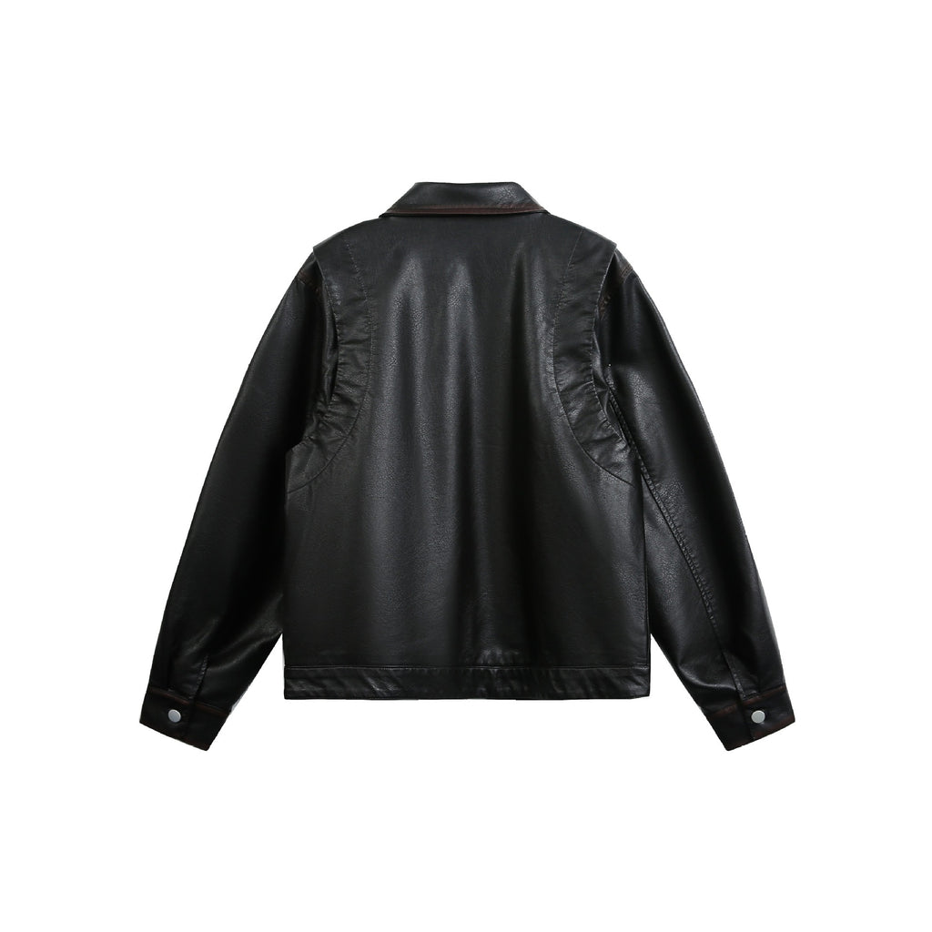 Distressed PU Leather Jacket  Loose Fit Short Biker Jacket