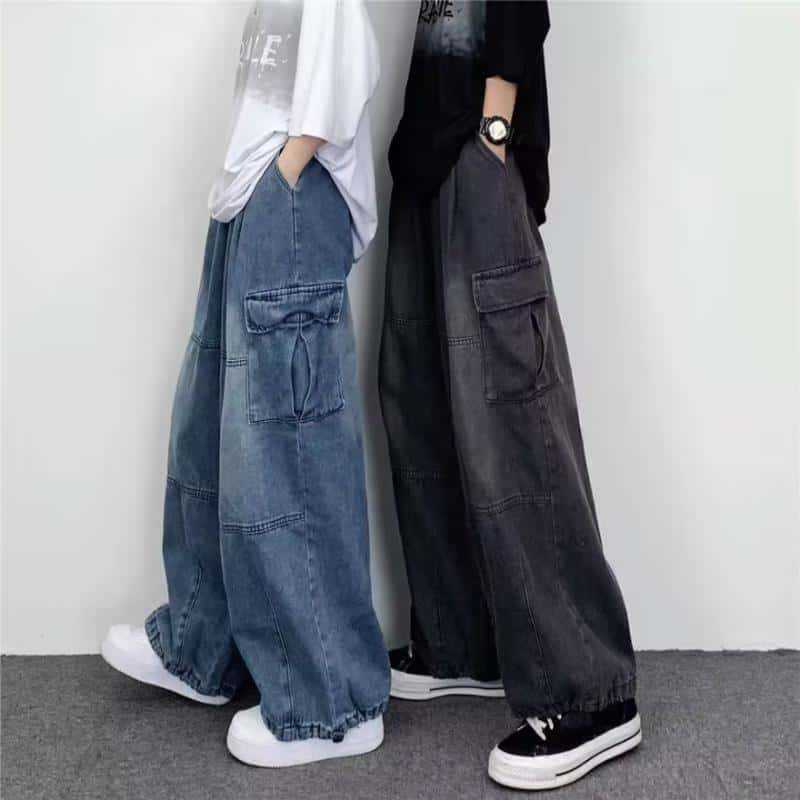 Summer Men's Fashion Loose Casual Versatile Multi-Pocket Color-Blocked Denim Pants Trendy