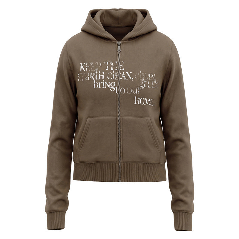 Letter hooded zipper sweatshirt versatile cardigan jacket