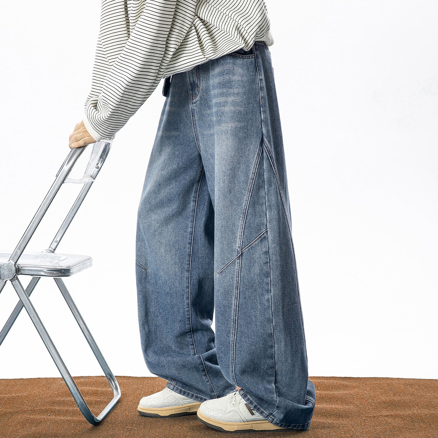 Loose Fit Paris Button Denim Pants Men Deconstructed Panel Washed Vintage  Baggy Trousers
