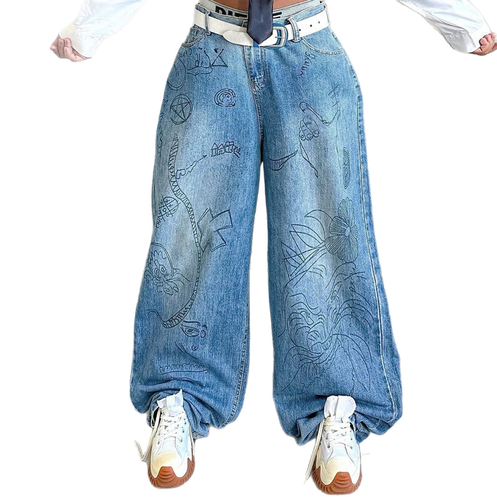 Street Fashion Hand-Painted Graffiti Washed Denim Pants
