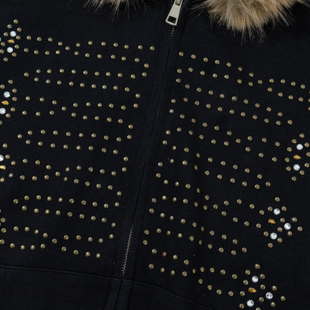 Woolen collar hooded cardigan sweatshirt