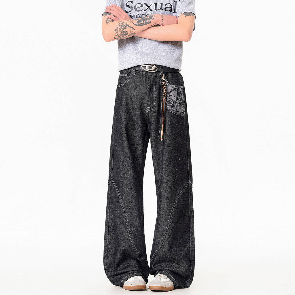 Gray Charcoal Black Wide-Leg Jeans Men