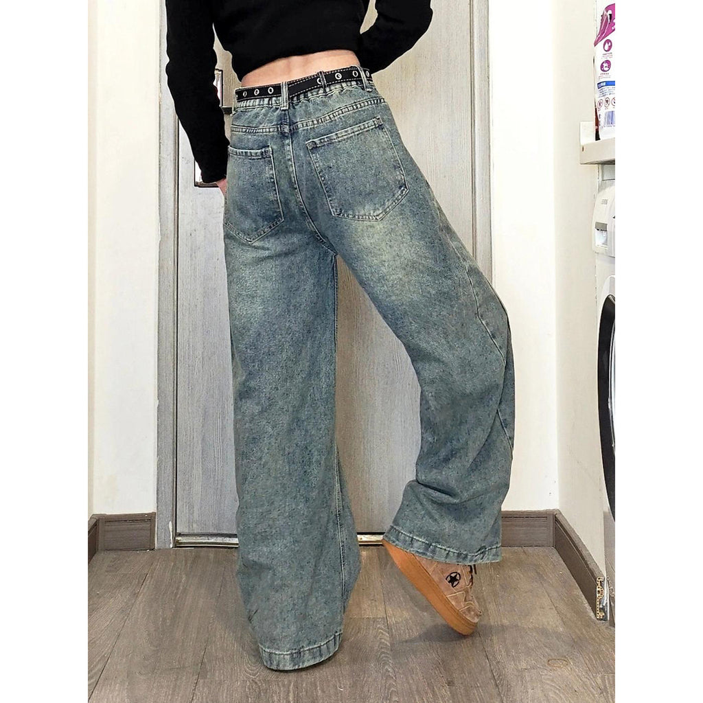 Retro Blue Patchwork Gradient Knife-Edge Jeans