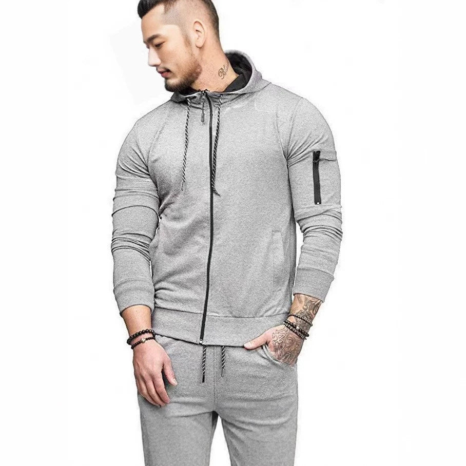 Men's Casual Solid Color Zip Up Hooded Slim Fit Sweatshirt Jacket