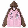 Light purple gray color blocked shoulder hooded cardigan sweatshirt for women