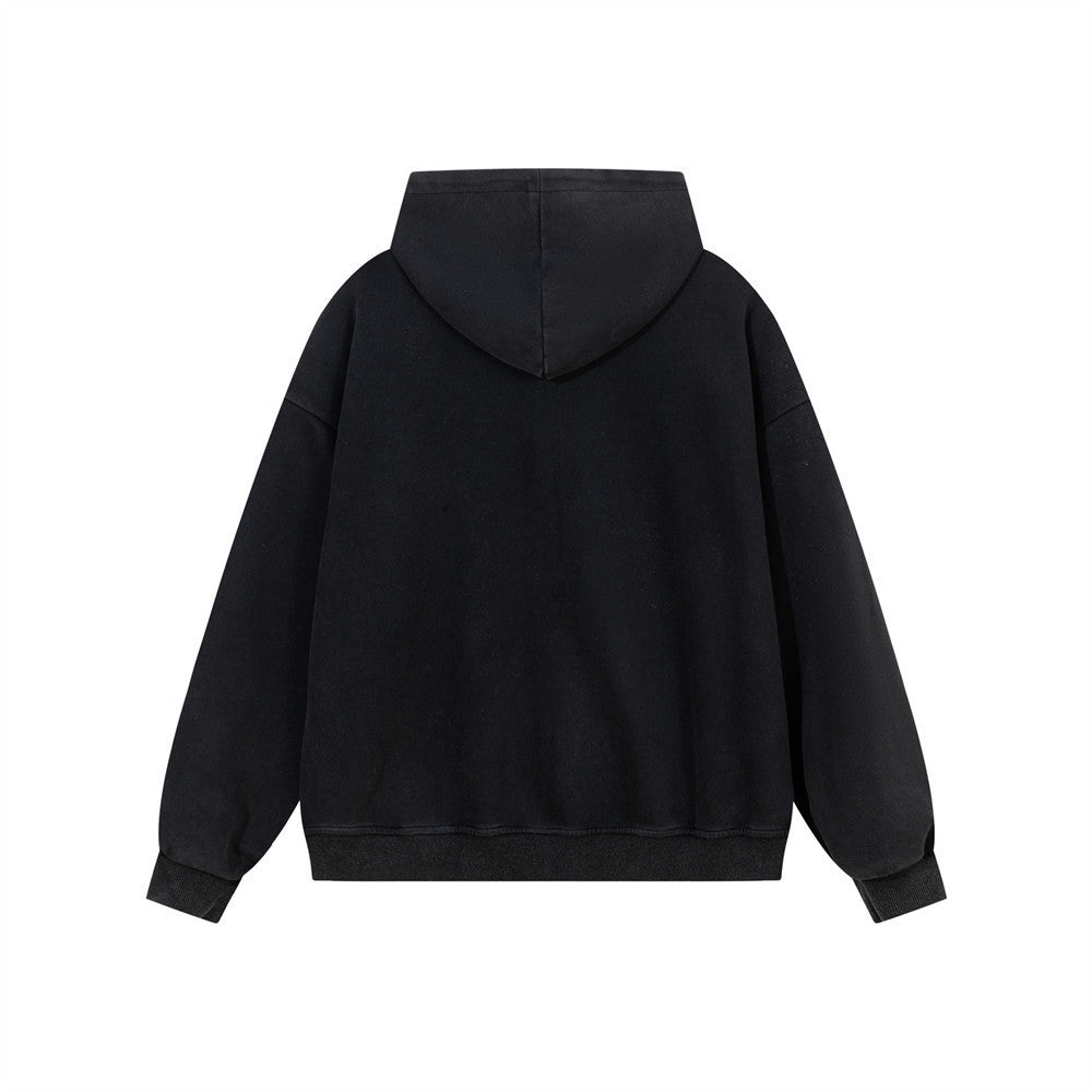 Cross figure printed washed hooded sweatshirt
