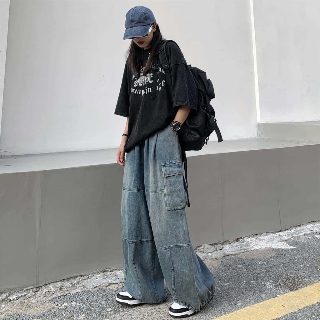 Trendy Denim Pants for Women Summer Loose Fit Distressed Wide Leg Slimming Long Pants