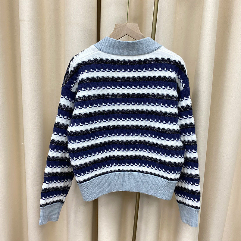 Striped V-neck sweater top for women
