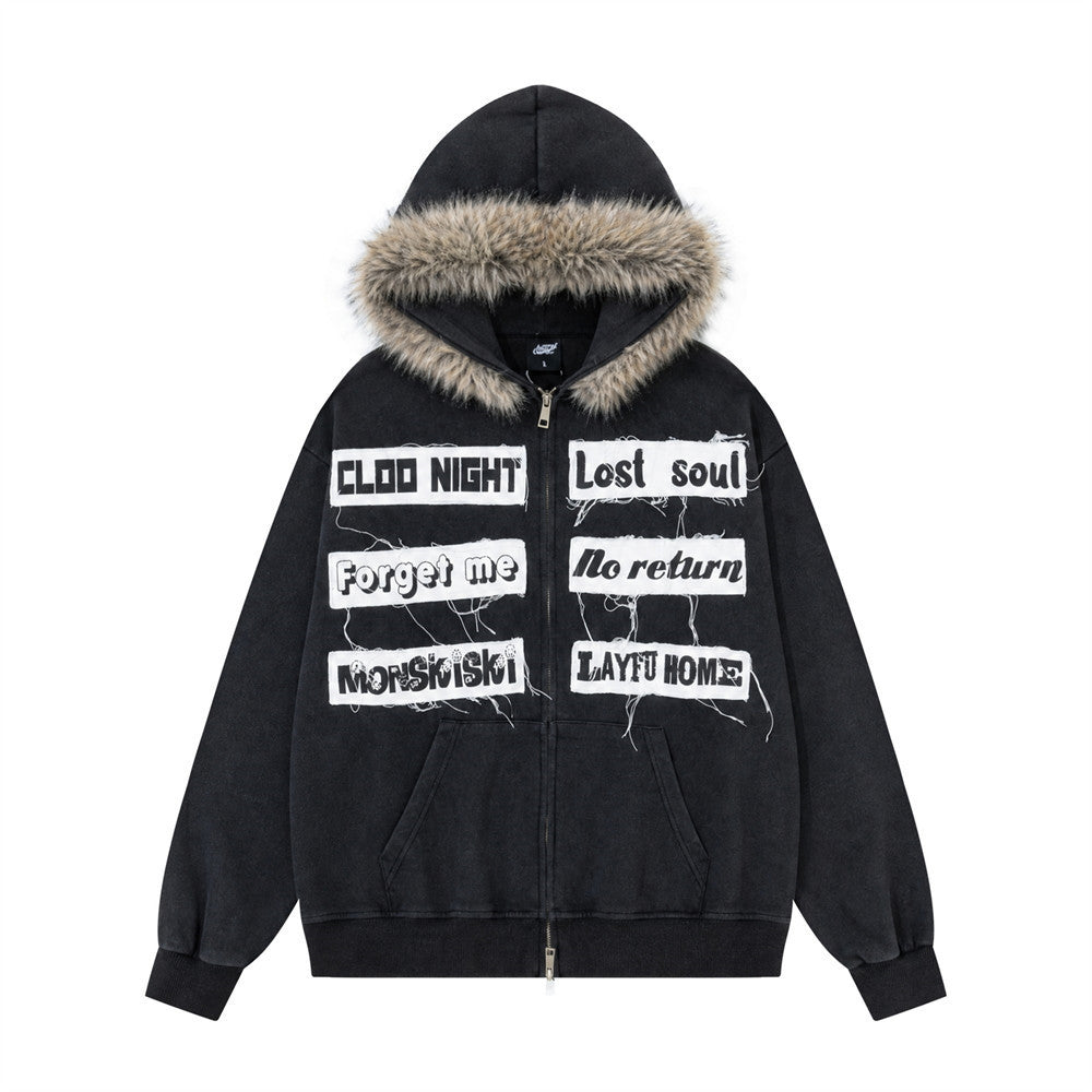 Alphabet patch embroidered contrasting hoodie