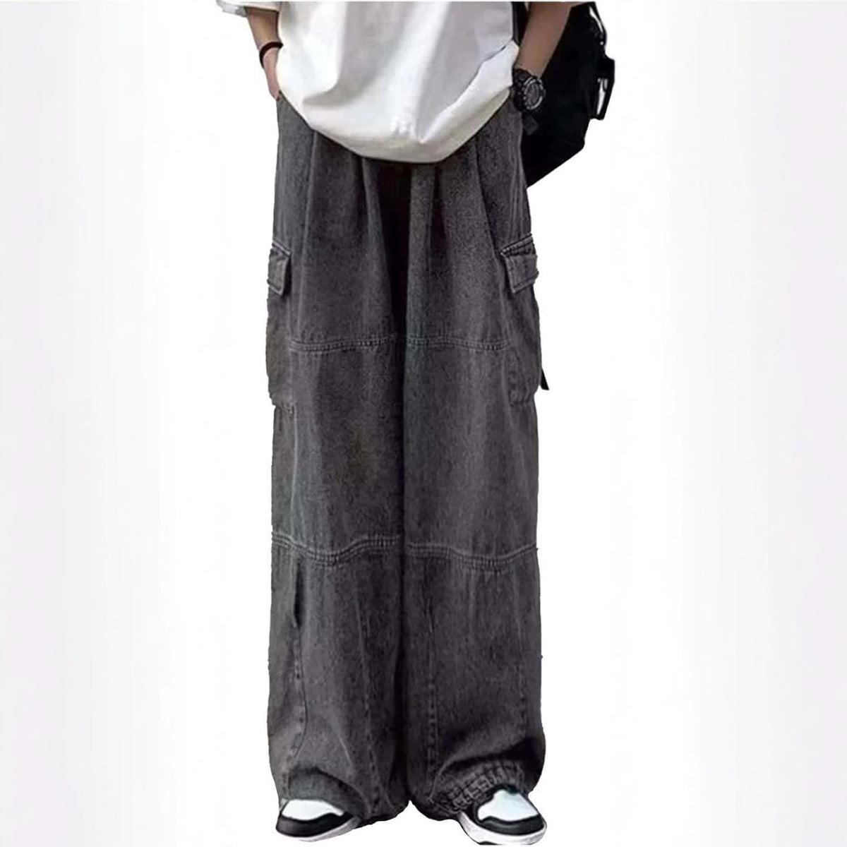 Casual Color-blocked Multi-pocket Loose Fit Men's Denim Pants Fashion Streetwear Style