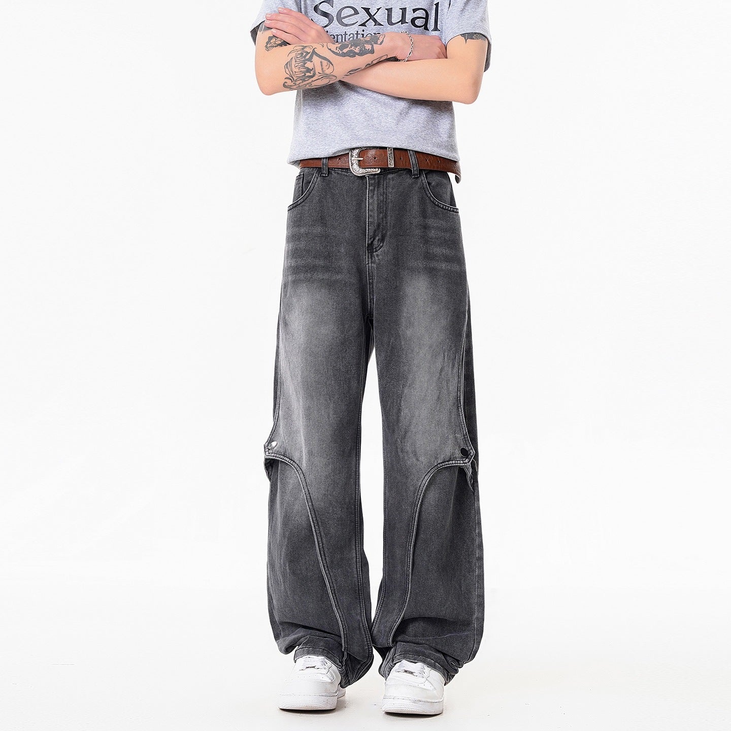 Street Style Washed Gradient Denim Pants