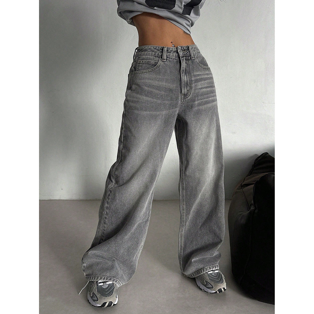 Vintage Denim Pants Women High Waist Straight Loose Wide Leg Casual Long Trousers Trendy