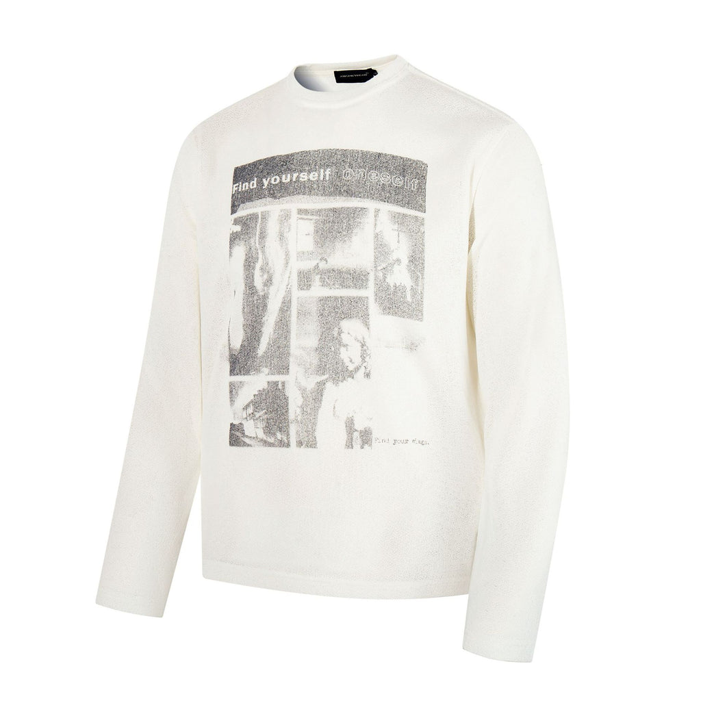 Portrait printed loose round neck pullover casual top