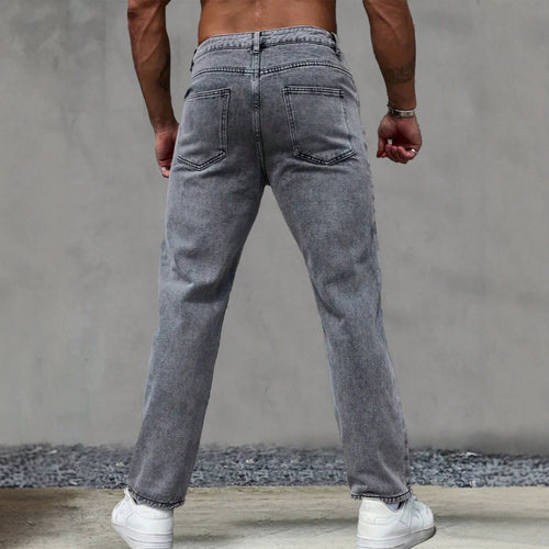 Casual Gray Washed Vintage Denim Pants for Men Fashionable Retro Design Summer Style