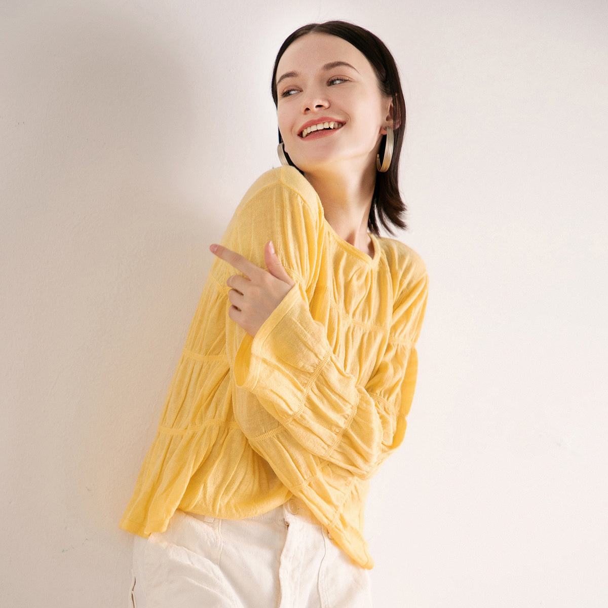 Long sleeved round neck top for women
