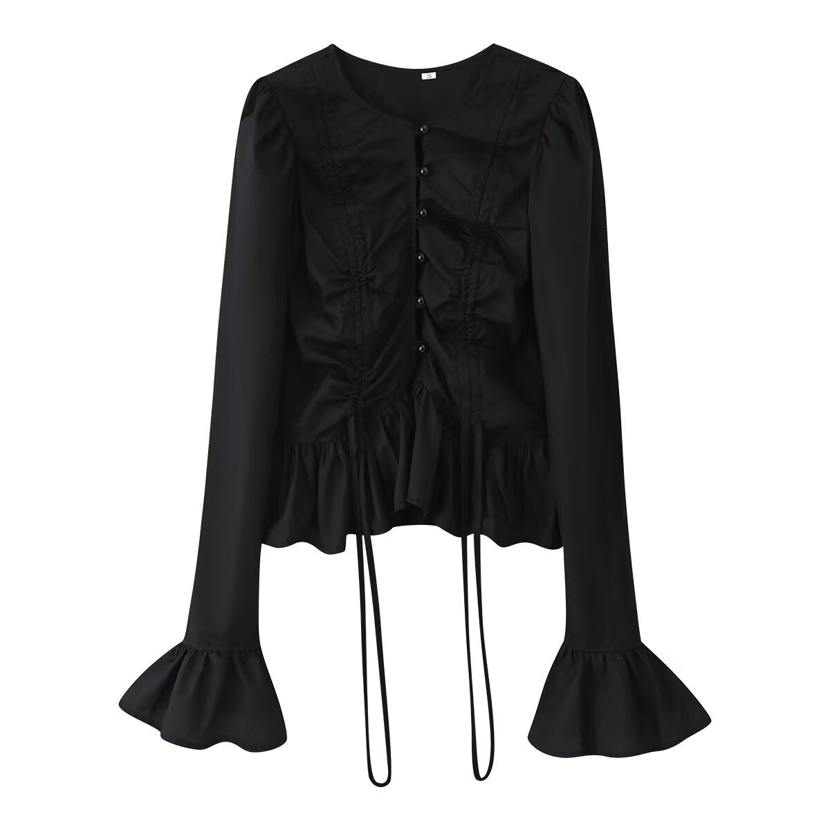 Lace up drawstring embellished trumpet long sleeved top