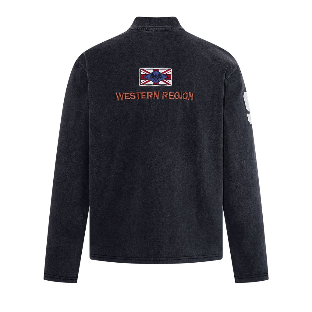 Washed medal embroidered long sleeved T-shirt