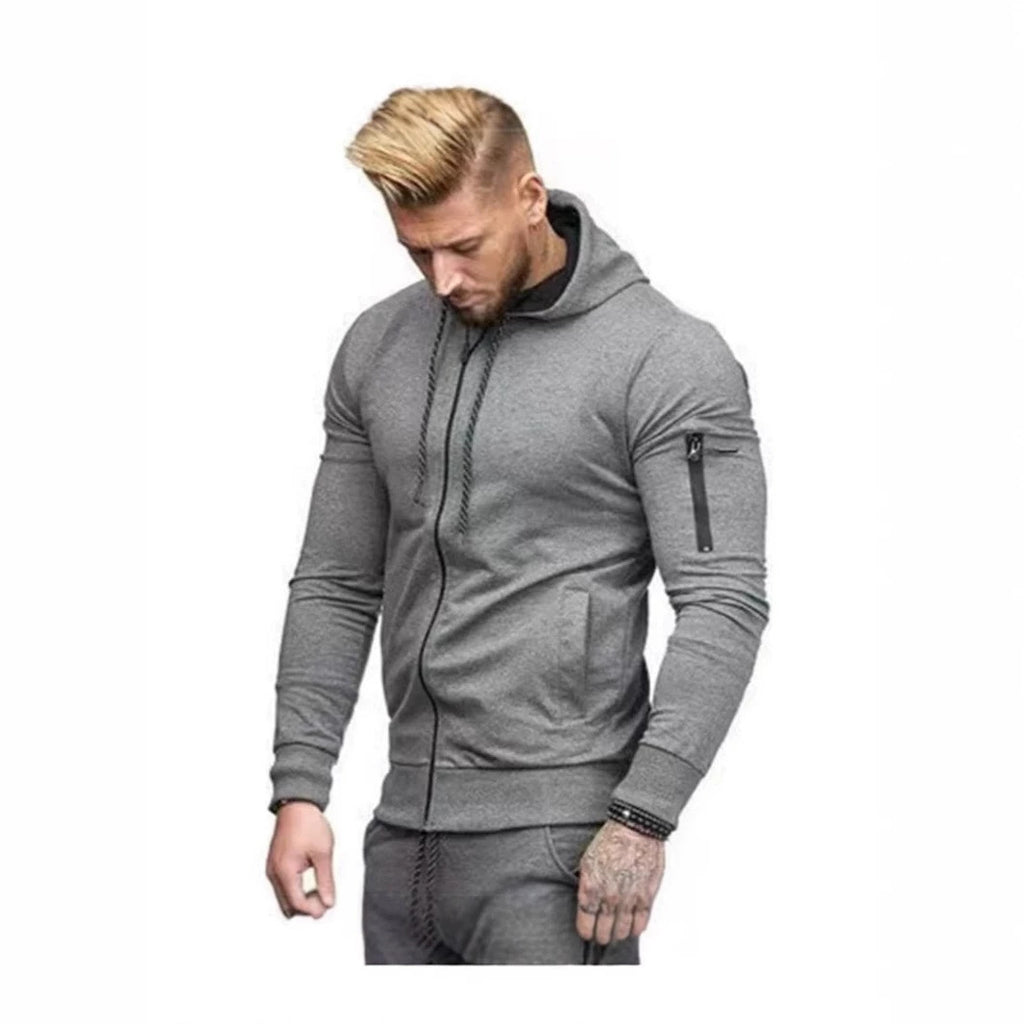 Men's Casual Solid Color Zip Up Hooded Slim Fit Sweatshirt Jacket