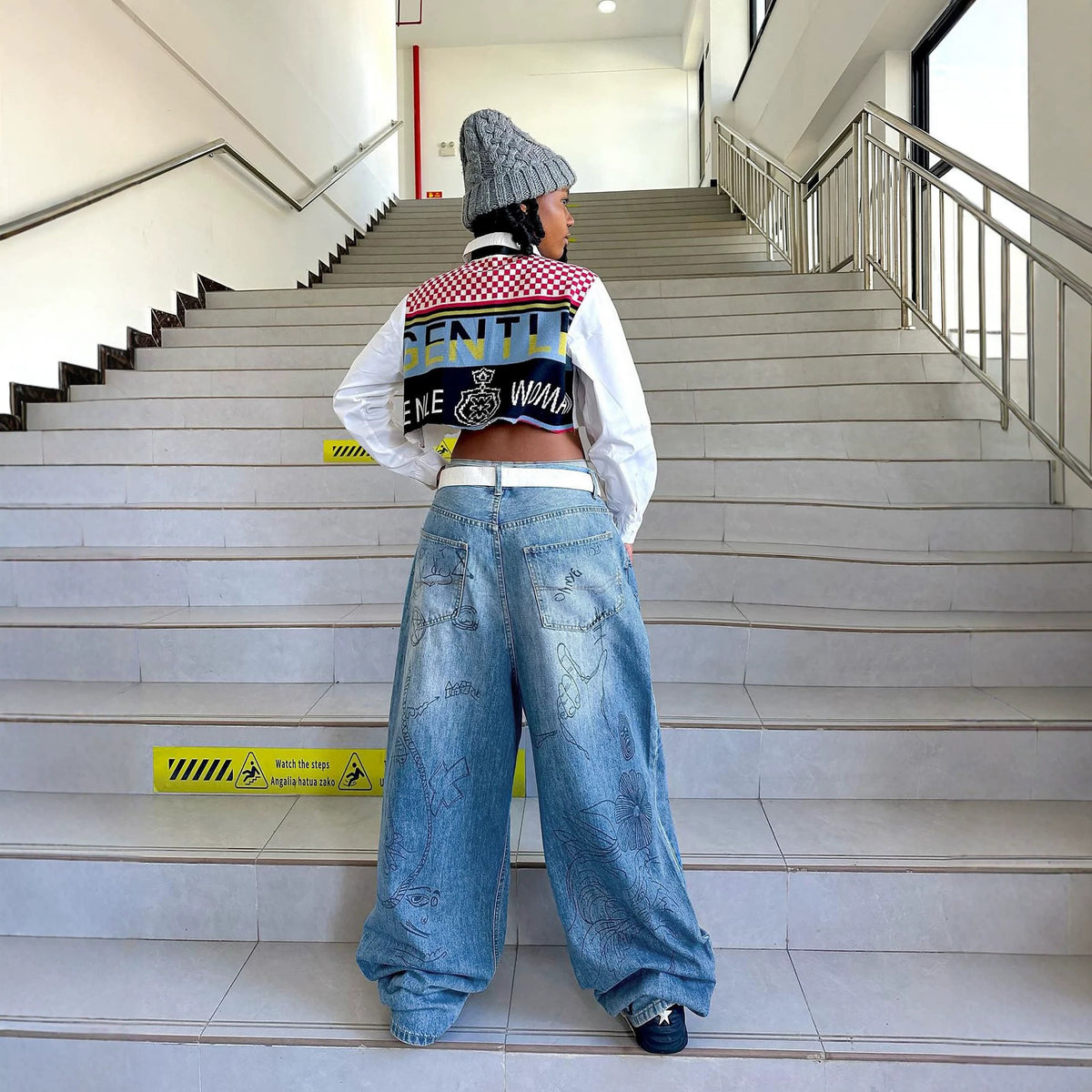 Street Fashion Hand-Painted Graffiti Washed Denim Pants