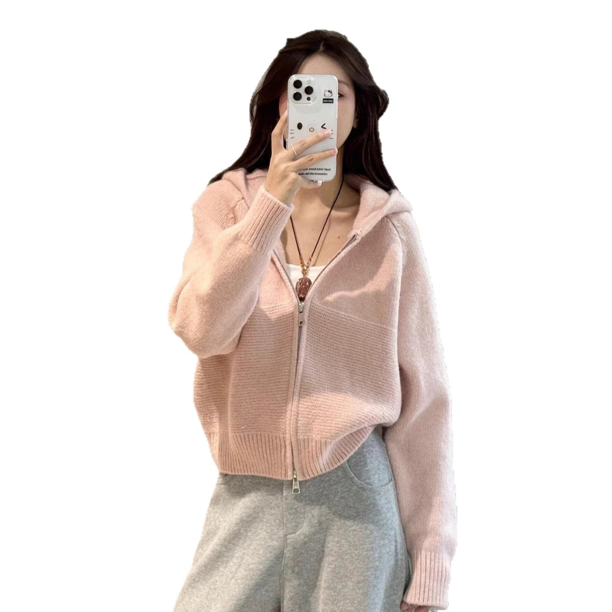 Casual Wavy Pattern Double Zipper Hooded Knit Cardigan for Women,Sweater Top