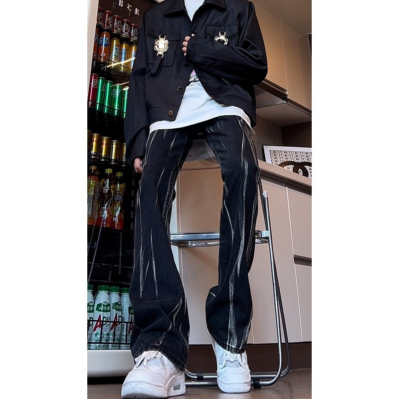 Casual Washed Dye Wide Leg Jeans for Men