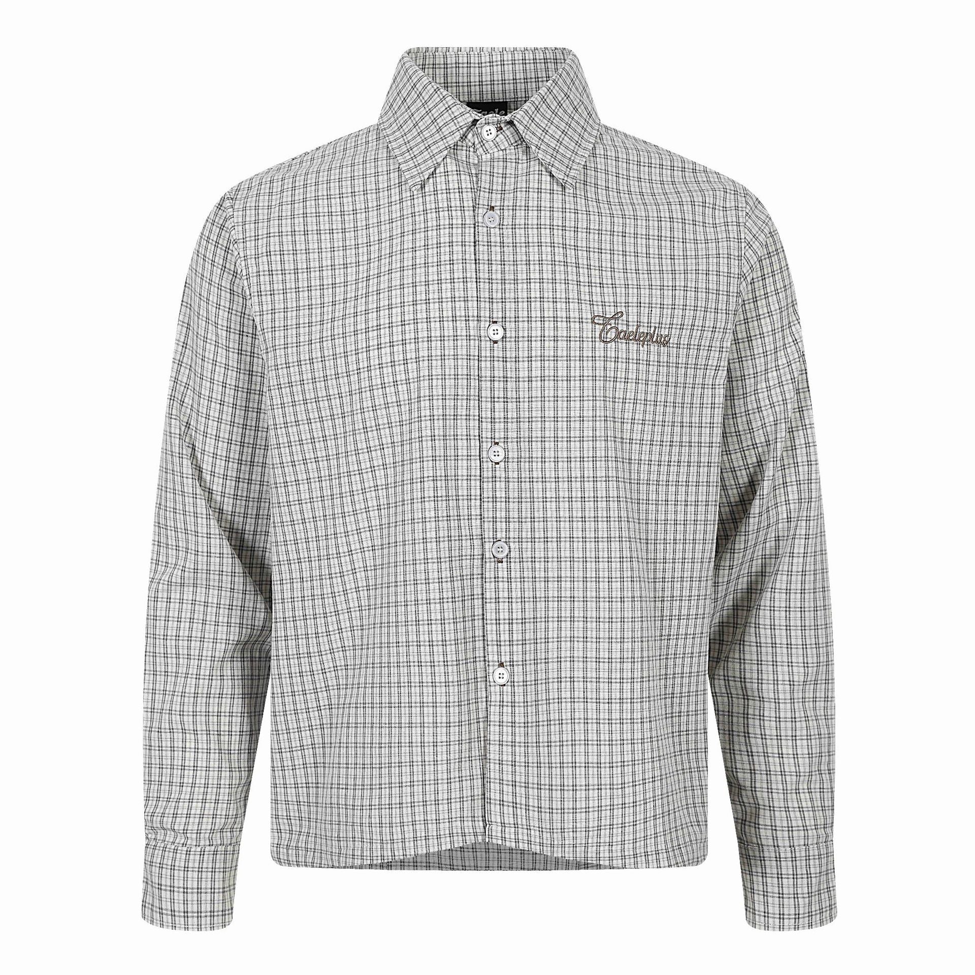 Plaid Embroidered Turn-down Collar Loose Casual Versatile Long Sleeve Shirt