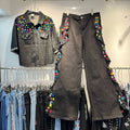 Collar short sleeved shirt and straight leg pants