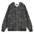 Black gray tiger pattern rivet hooded cardigan for women
