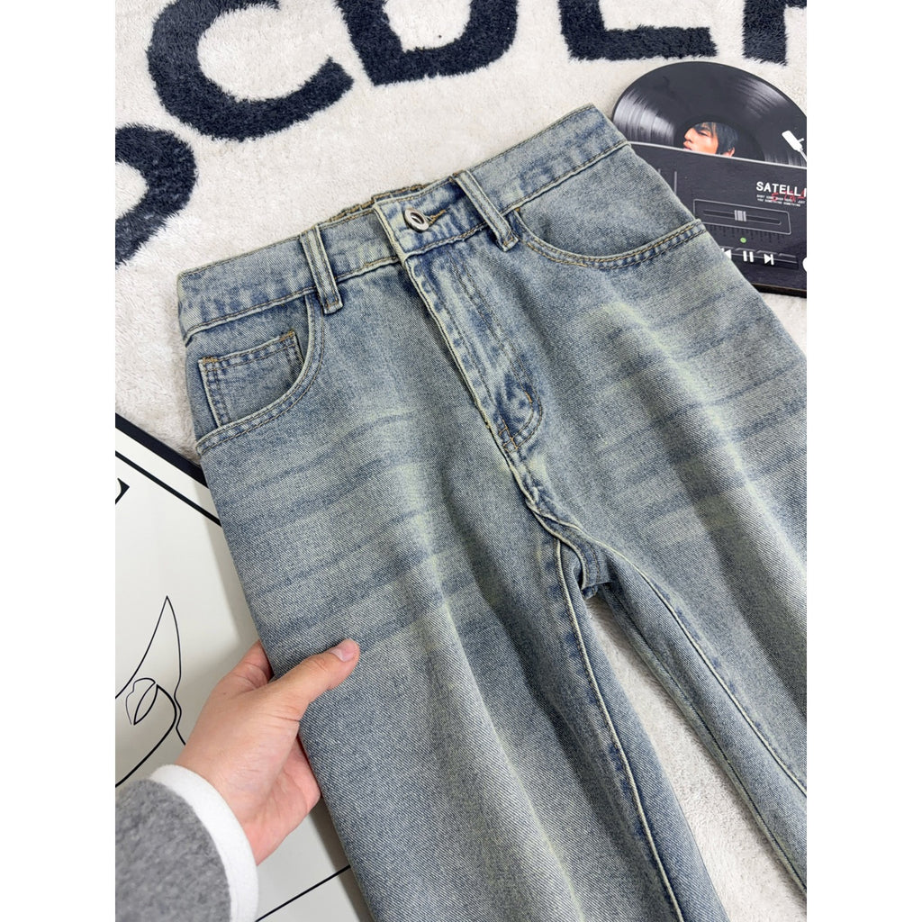 Deconstructed Plaid Patchwork Denim Pants for Men