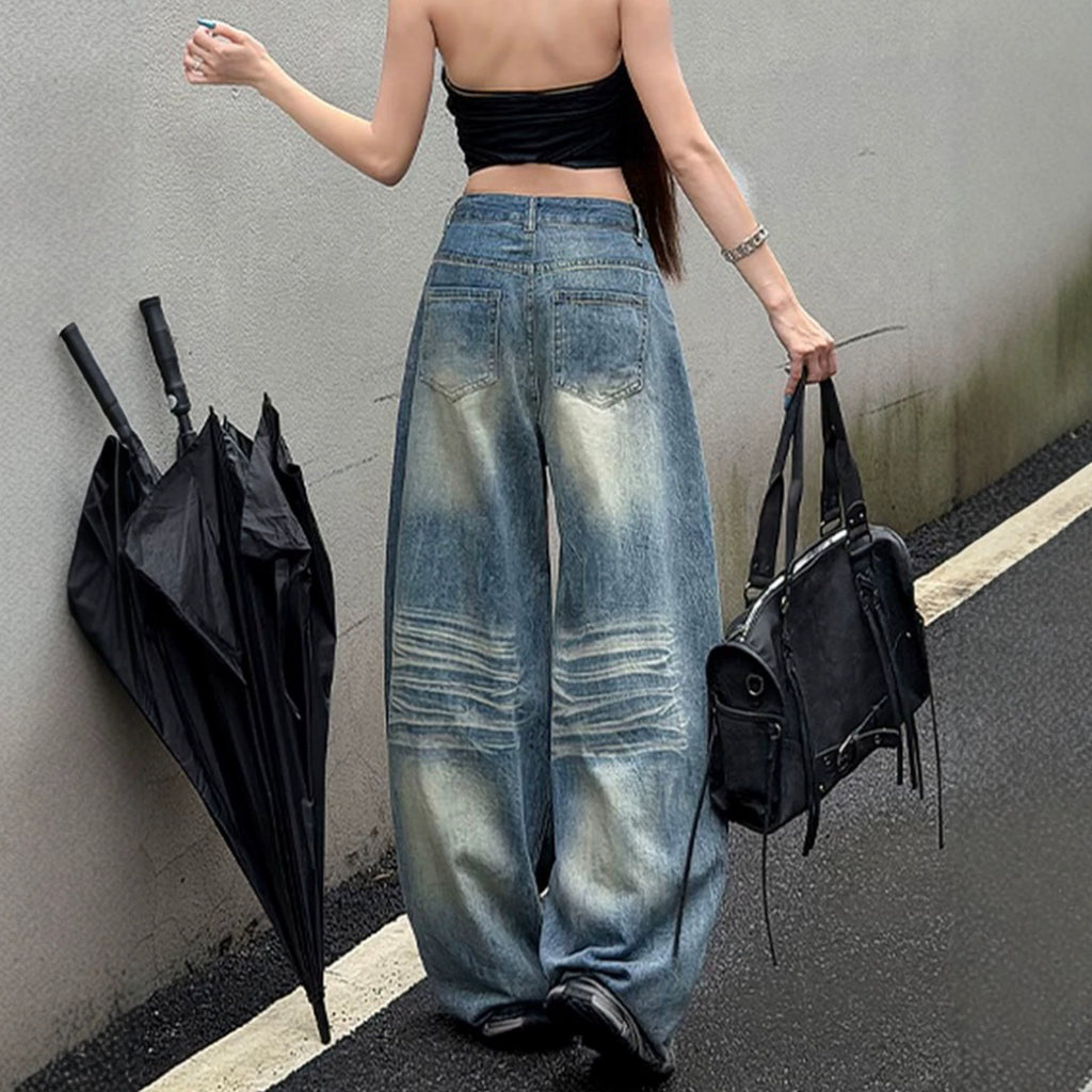 Low Waist Ripped Fringe Wide Leg Jeans for Men and Women, Summer Thin Style, Loose Floor-Length Pants