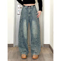 Retro Blue Patchwork Gradient Knife-Edge Jeans