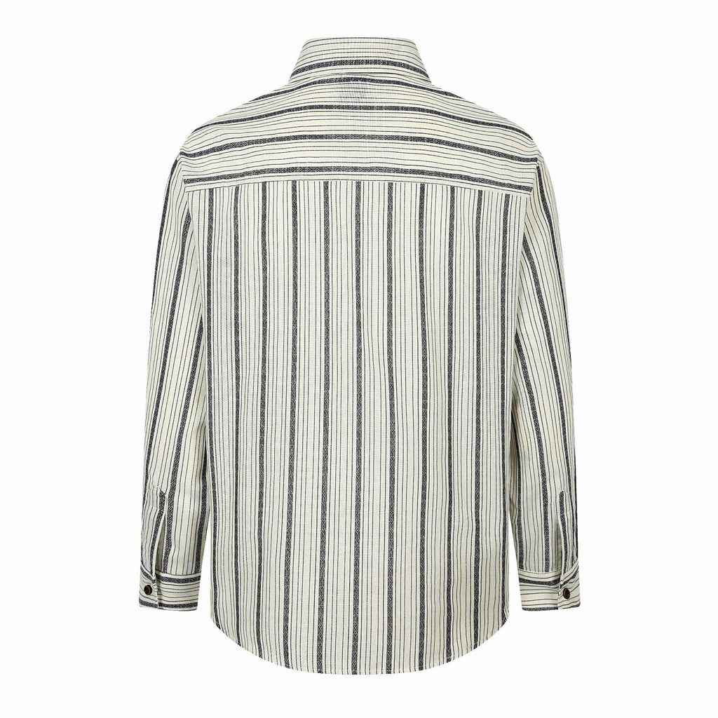 Casual Loose Stripe Long Sleeve Shirt with Irregular Buttons