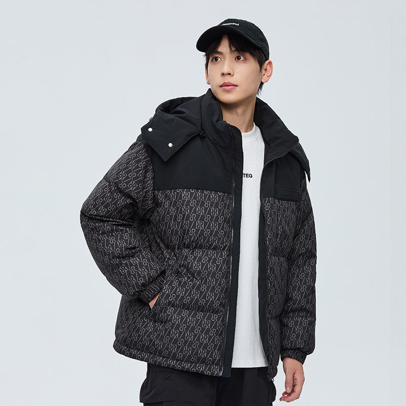 Men's Fashion Color-block Splicing Cropped Puffer Down Jacket