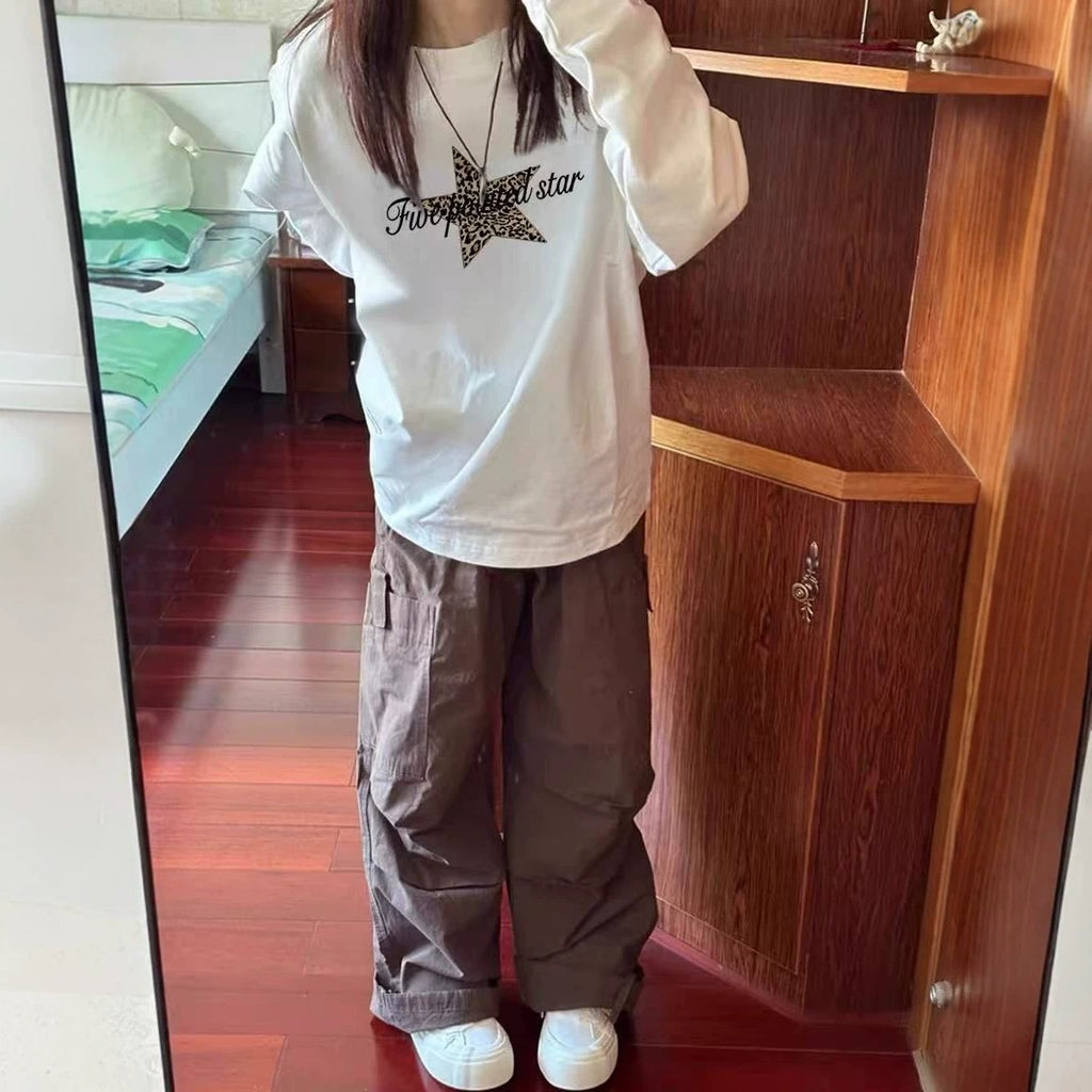 Five pointed star printed long sleeved T-shirt