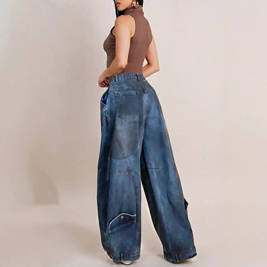 Retro Distressed Washed Reversed Waist Women's Jeans
