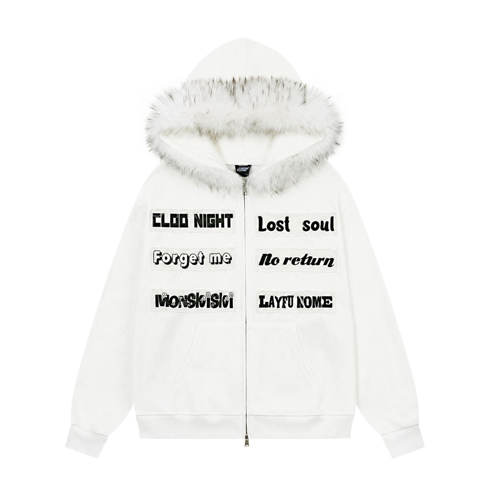Alphabet patch embroidered contrasting hoodie