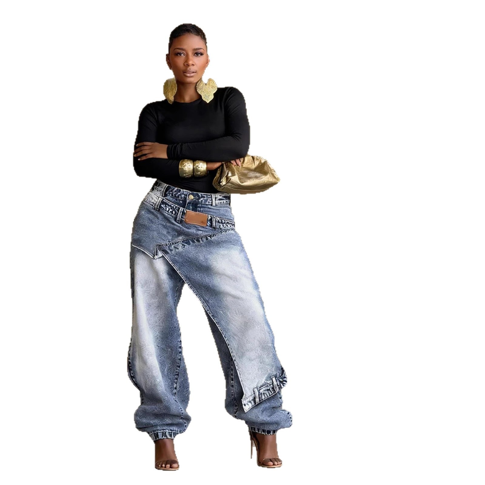 Deconstructed Patchwork Layered Washed Denim Pants