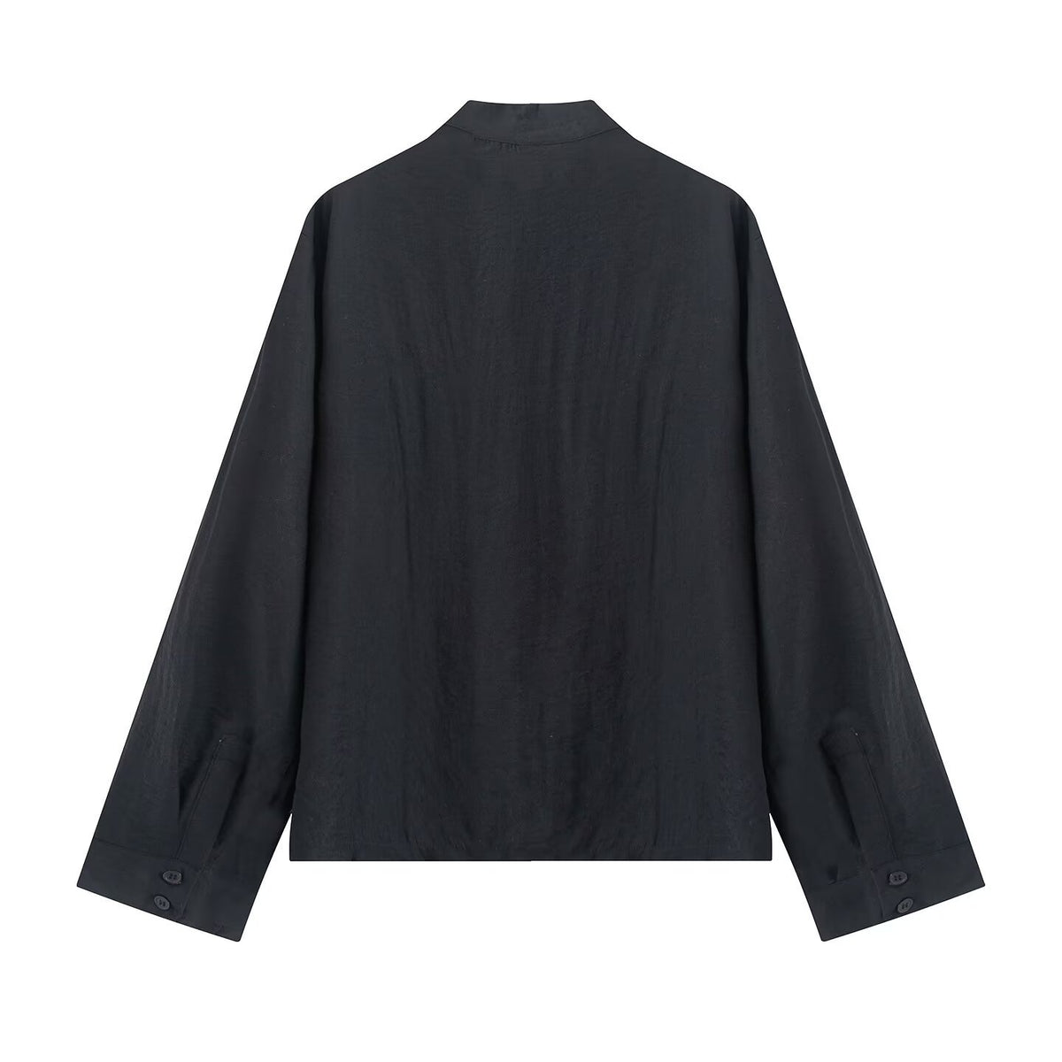 Long sleeved stand up collar satin rope buttoned shirt