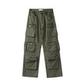 Heavy design sense, multi pocket workwear, straight leg long jeans, street style, loose and versatile casual wide leg pants