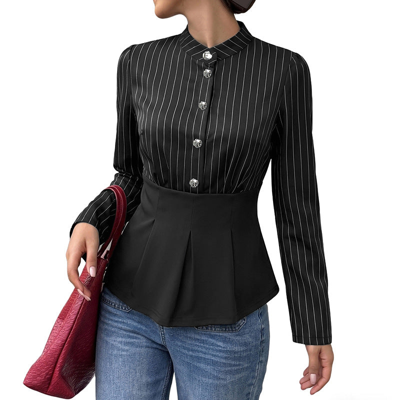 Striped waist cinched long sleeved shirt