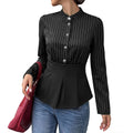Striped waist cinched long sleeved shirt