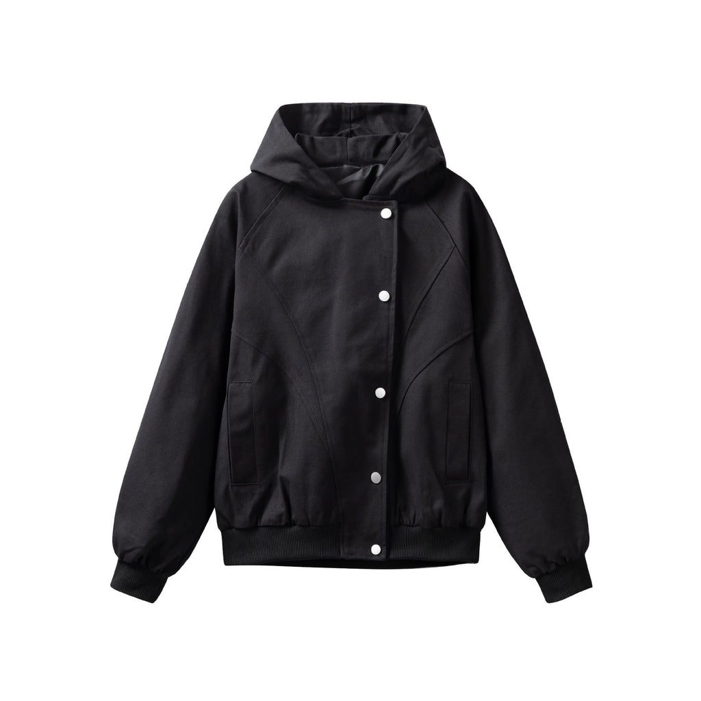 Asymmetrical Placket Loose Oversized Hooded Work Jacket