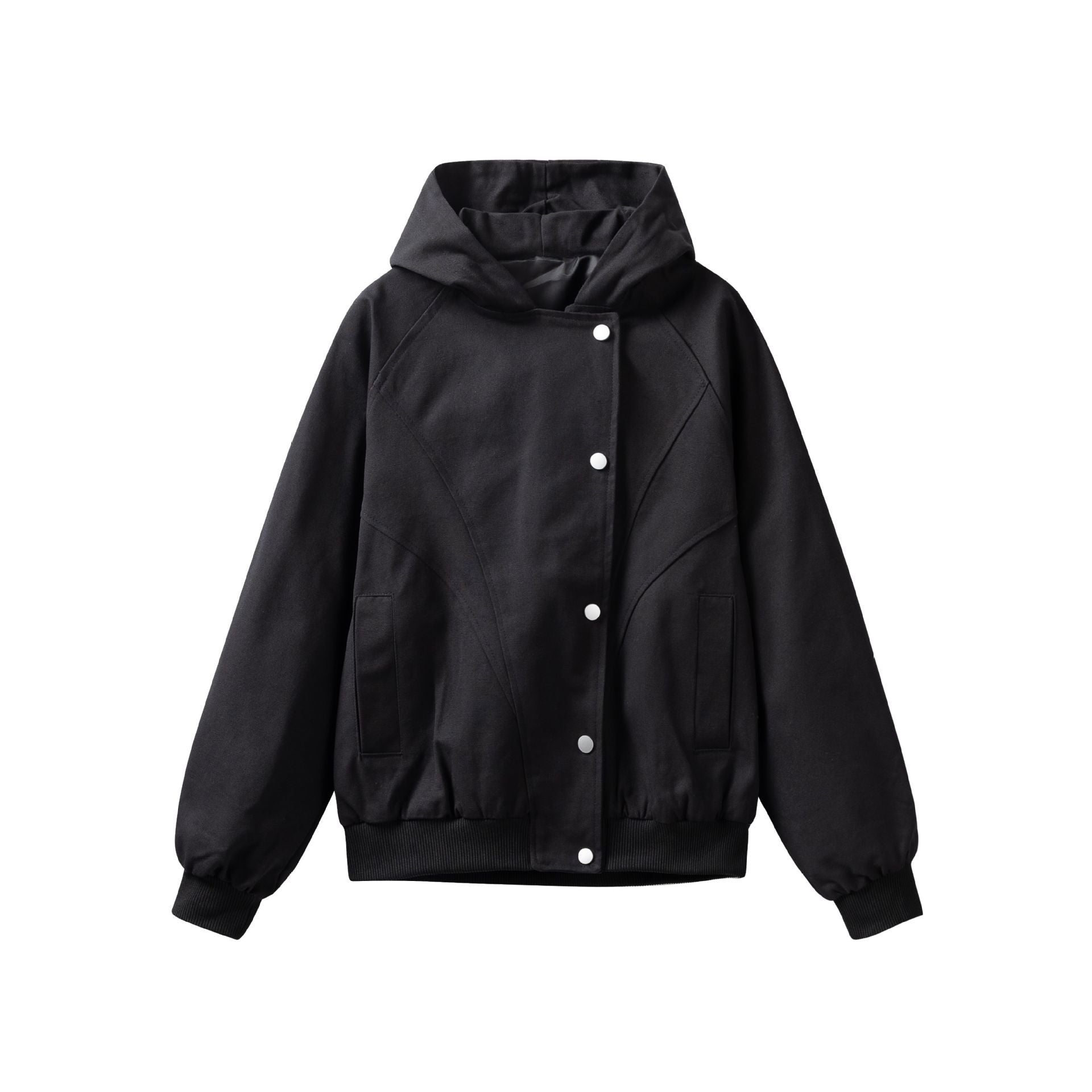 Asymmetrical Placket Loose Oversized Hooded Work Jacket