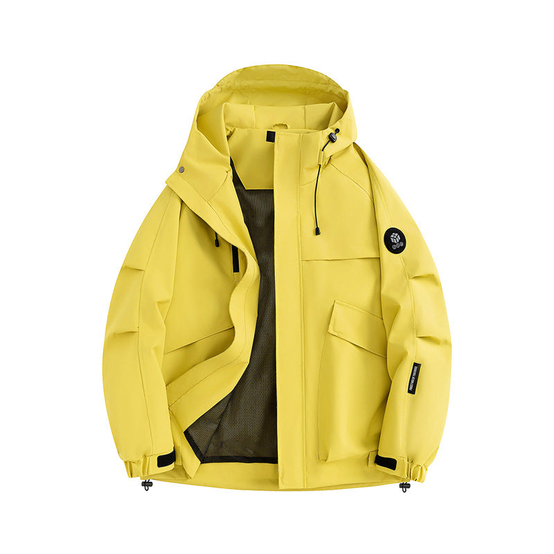 Casual Workwear Solid Color Long Sleeve Zipper Hooded Regular Fit Windbreaker Jacket for Men